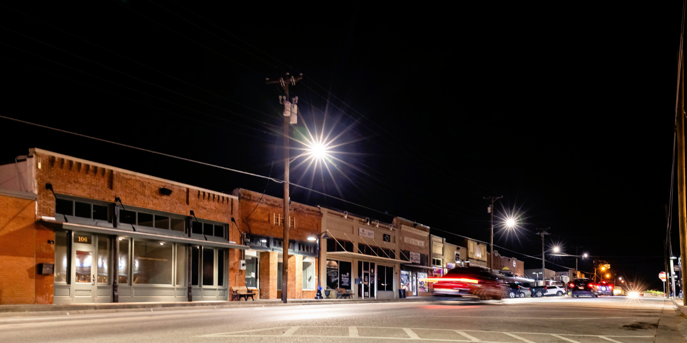 downtown Royse City at night